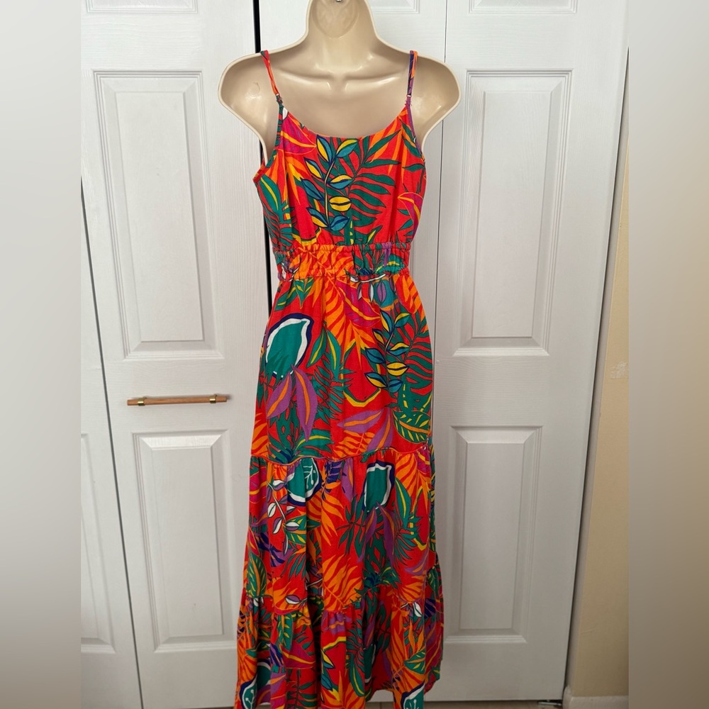 C&C California Vibrant Leaf Print linen Maxi Dress - Picture 6 of 6